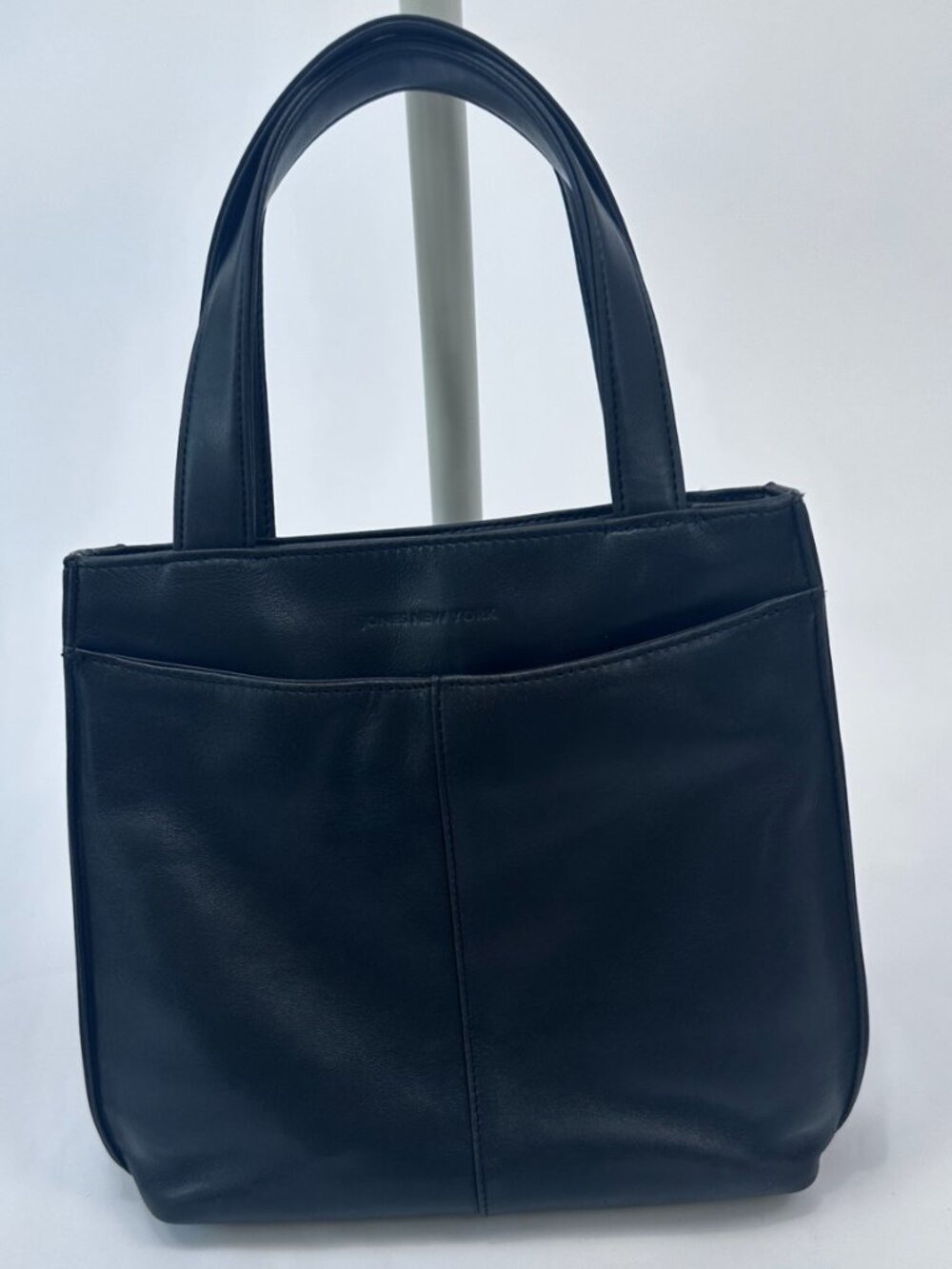 Jones New York Black Leather Tote Satchel Bag Small Zip Handbag